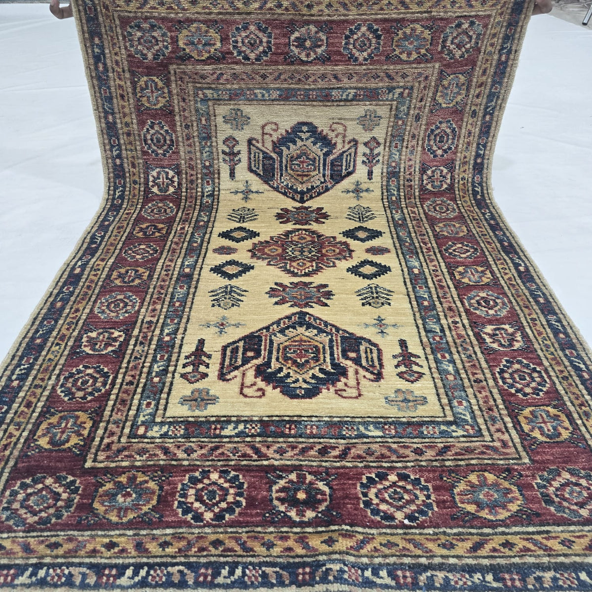 2.5x4 Beige Super Kazak Geometric Area Rug | Handmade Wool & Cotton Rug