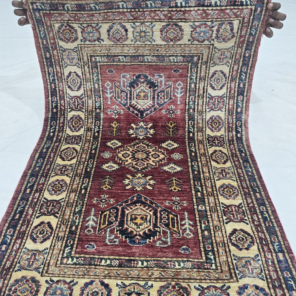 2.5x4 Red Super Kazak Geometric Area Rug | Handmade Wool & Cotton Rug