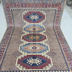 5.5x8 Beige Super Kazak Geometric Area Rug | Handmade Wool & Cotton Rug