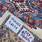 5.5x8 Beige Super Kazak Geometric Area Rug | Handmade Wool & Cotton Rug