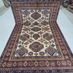 5.5x8 Beige Super Kazak Geometric Area Rug | Handmade Wool & Cotton Rug