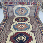 6.5x9.5 Beige Super Kazak Geometric Area Rug | Handmade Wool & Cotton Rug