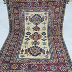 2.5x4 Beige Super Kazak Geometric Area Rug | Handmade Wool & Cotton Rug