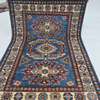 2.5x4 Blue Super Kazak Geometric Area Rug | Handmade Wool & Cotton Rug