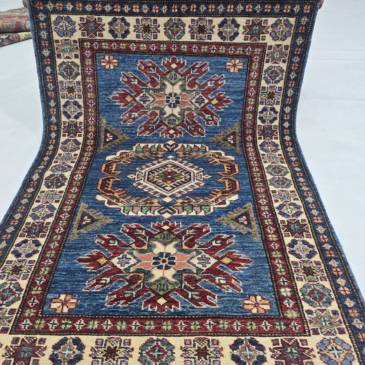 2.5x4 Blue Super Kazak Geometric Area Rug | Handmade Wool & Cotton Rug