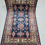 3x5 Blue Super Kazak Geometric Area Rug | Handmade Wool & Cotton Rug