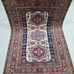 5x7 Beige Super Kazak Geometric Area Rug | Handmade Wool & Cotton Rug