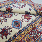 5x6 Beige Super Kazak Geometric Area Rug | Handmade Wool & Cotton Rug
