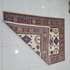 5x6 Beige Super Kazak Geometric Area Rug | Handmade Wool & Cotton Rug