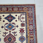 5x6 Beige Super Kazak Geometric Area Rug | Handmade Wool & Cotton Rug