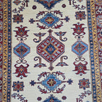 5x6 Beige Super Kazak Geometric Area Rug | Handmade Wool & Cotton Rug
