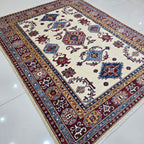 5x6 Beige Super Kazak Geometric Area Rug | Handmade Wool & Cotton Rug