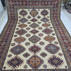 9x12.5 Beige Super Kazak Geometric Area Rug | Handmade Wool & Cotton Rug