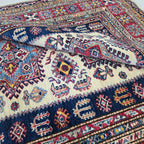 5x7 Beige Super Kazak Geometric Area Rug | Handmade Wool & Cotton Rug