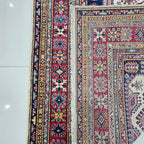 5x7 Beige Super Kazak Geometric Area Rug | Handmade Wool & Cotton Rug