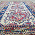 5x7 Beige Super Kazak Geometric Area Rug | Handmade Wool & Cotton Rug