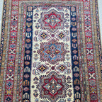5x7 Beige Super Kazak Geometric Area Rug | Handmade Wool & Cotton Rug