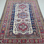 5x7 Beige Super Kazak Geometric Area Rug | Handmade Wool & Cotton Rug