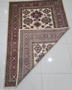 5x7 Beige Super Kazak Geometric Area Rug | Handmade Wool & Cotton Rug