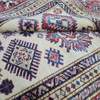 5x7 Beige Super Kazak Geometric Area Rug | Handmade Wool & Cotton Rug