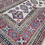 5x7 Beige Super Kazak Geometric Area Rug | Handmade Wool & Cotton Rug