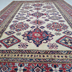5x7 Beige Super Kazak Geometric Area Rug | Handmade Wool & Cotton Rug