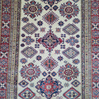 5x7 Beige Super Kazak Geometric Area Rug | Handmade Wool & Cotton Rug