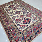 5x7 Beige Super Kazak Geometric Area Rug | Handmade Wool & Cotton Rug