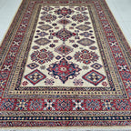 5x7 Beige Super Kazak Geometric Area Rug | Handmade Wool & Cotton Rug