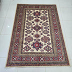 5x7 Beige Super Kazak Geometric Area Rug | Handmade Wool & Cotton Rug