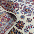 5x6.5 Beige Super Kazak Geometric Area Rug | Handmade Wool & Cotton Rug
