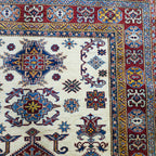 5x6.5 Beige Super Kazak Geometric Area Rug | Handmade Wool & Cotton Rug