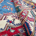 5x6.5 Blue Super Kazak Geometric Area Rug | Handmade Wool & Cotton Rug