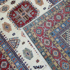 5.5x8 Beige Super Kazak Geometric Area Rug | Handmade Wool & Cotton Rug