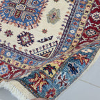5.5x8 Beige Super Kazak Geometric Area Rug | Handmade Wool & Cotton Rug