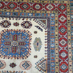 5.5x8 Beige Super Kazak Geometric Area Rug | Handmade Wool & Cotton Rug