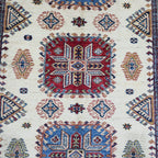 5.5x8 Beige Super Kazak Geometric Area Rug | Handmade Wool & Cotton Rug