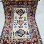 2.5x4 Beige Super Kazak Geometric Area Rug | Handmade Wool & Cotton Rug