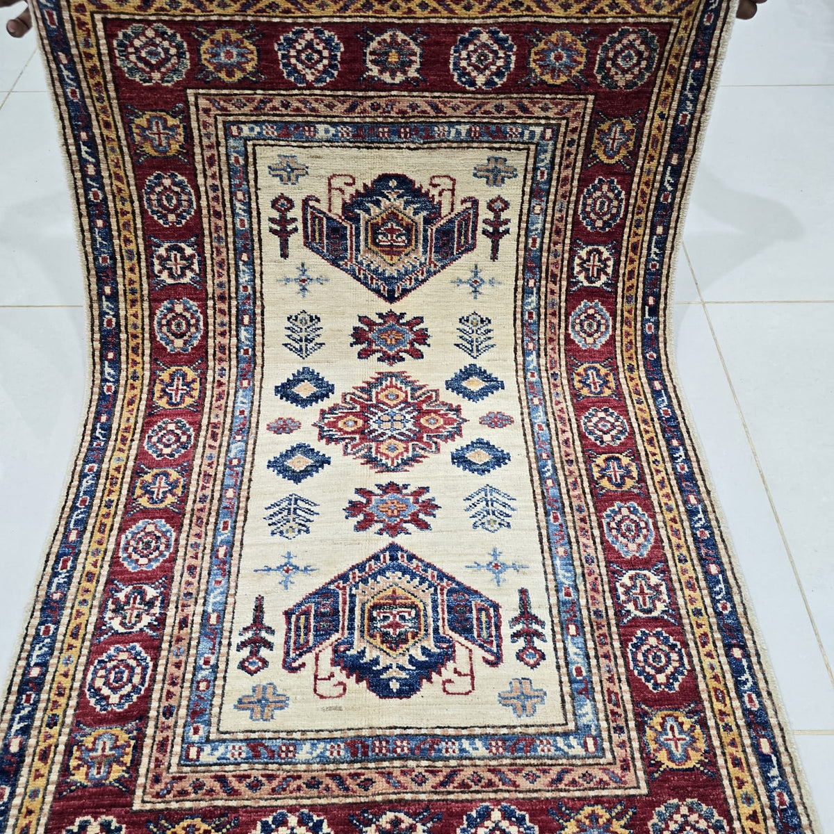 2.5x4 Beige Super Kazak Geometric Area Rug | Handmade Wool & Cotton Rug