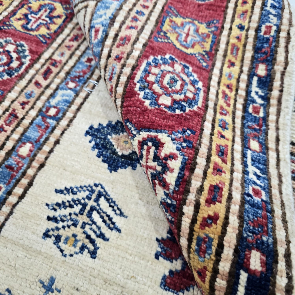 2.5x4 Beige Super Kazak Geometric Area Rug | Handmade Wool & Cotton Rug