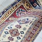 2.5x4 Beige Super Kazak Geometric Area Rug | Handmade Wool & Cotton Rug