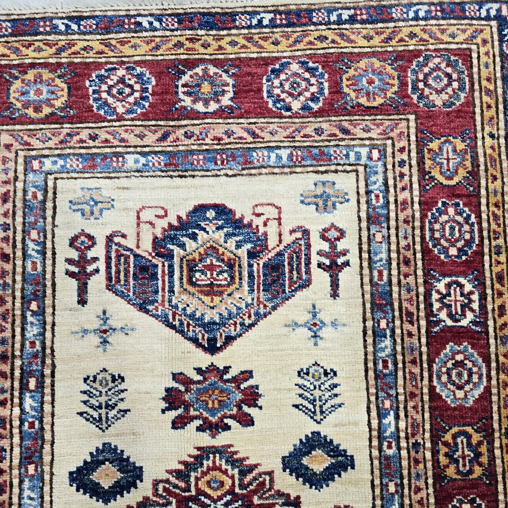 2.5x4 Beige Super Kazak Geometric Area Rug | Handmade Wool & Cotton Rug