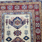 2.5x4 Beige Super Kazak Geometric Area Rug | Handmade Wool & Cotton Rug