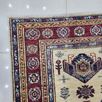 2.5x4 Beige Super Kazak Geometric Area Rug | Handmade Wool & Cotton Rug