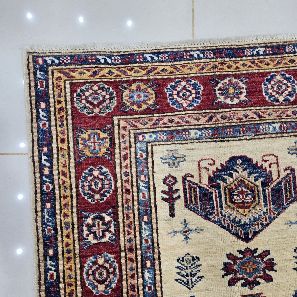 2.5x4 Beige Super Kazak Geometric Area Rug | Handmade Wool & Cotton Rug