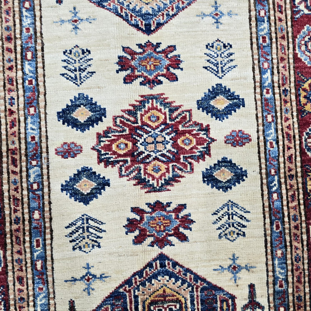 2.5x4 Beige Super Kazak Geometric Area Rug | Handmade Wool & Cotton Rug