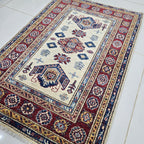 2.5x4 Beige Super Kazak Geometric Area Rug | Handmade Wool & Cotton Rug