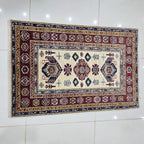 2.5x4 Beige Super Kazak Geometric Area Rug | Handmade Wool & Cotton Rug