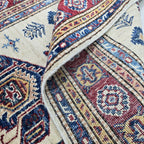 2.5x4 Beige Super Kazak Geometric Area Rug | Handmade Wool & Cotton Rug