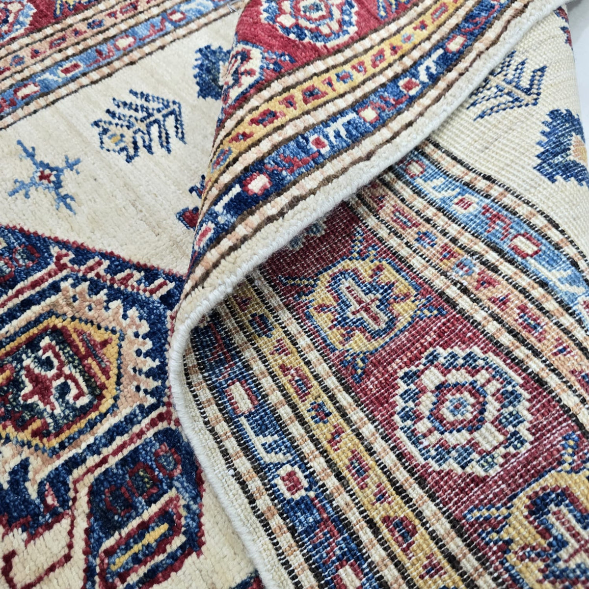 2.5x4 Beige Super Kazak Geometric Area Rug | Handmade Wool & Cotton Rug